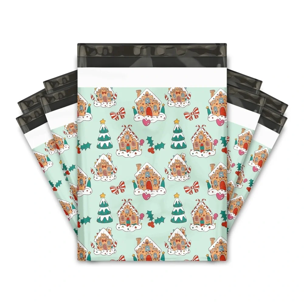 Christmas Gingerbread Houses Poly Mailers 10x13 Pack of 25